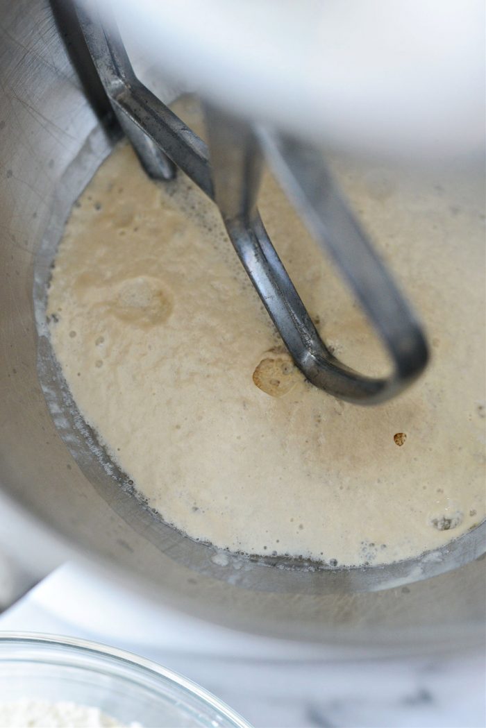 activated yeast in mixing bowl