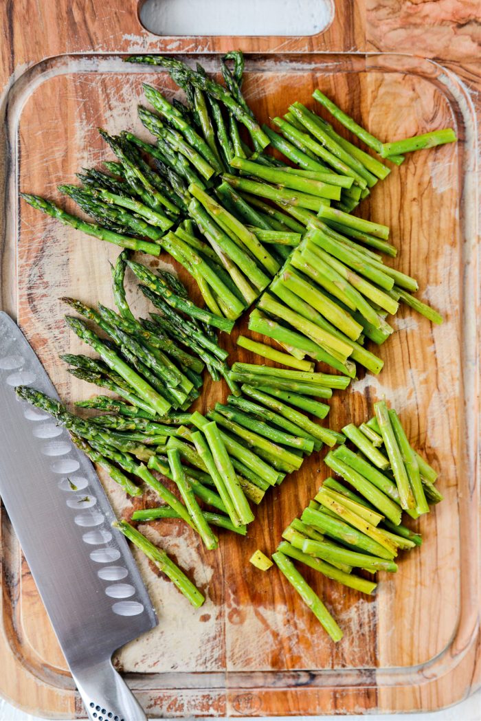 roasted asparagus cut into thirds
