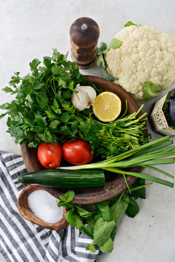 ingredients for Roasted Cauliflower Tabbouleh