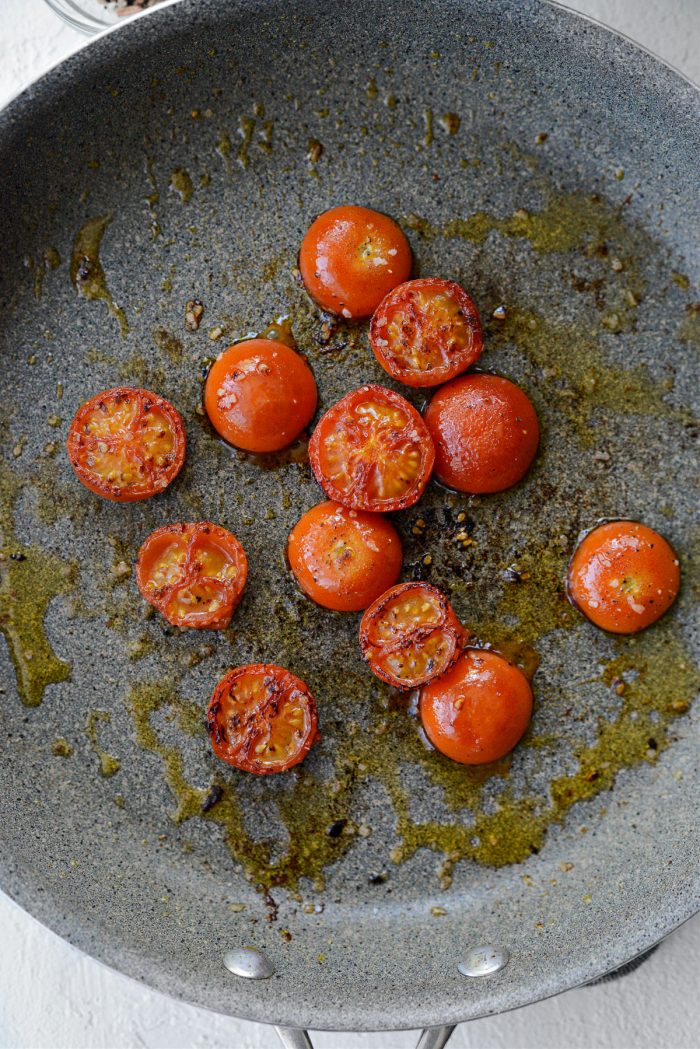 seared tomatoes in pan