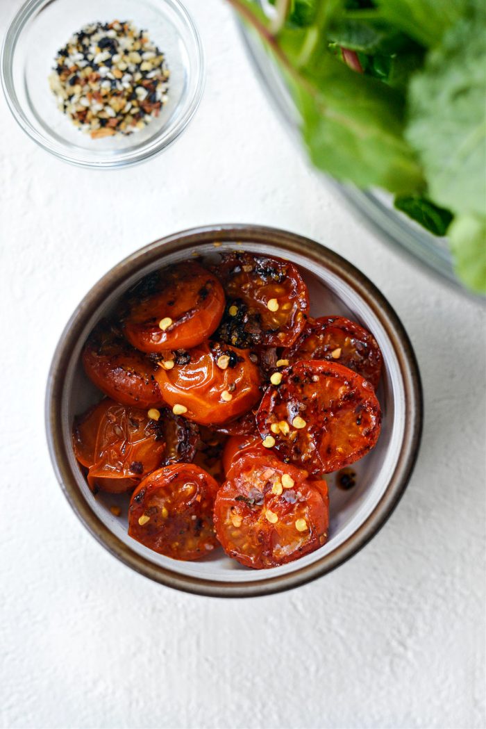 red pepper flakes and seared tomatoes