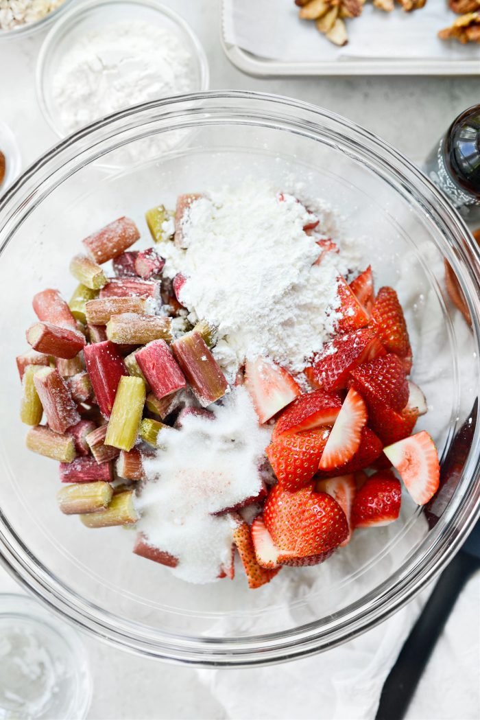 strawberries, rhubarb, cornstarch, sugar and salt.