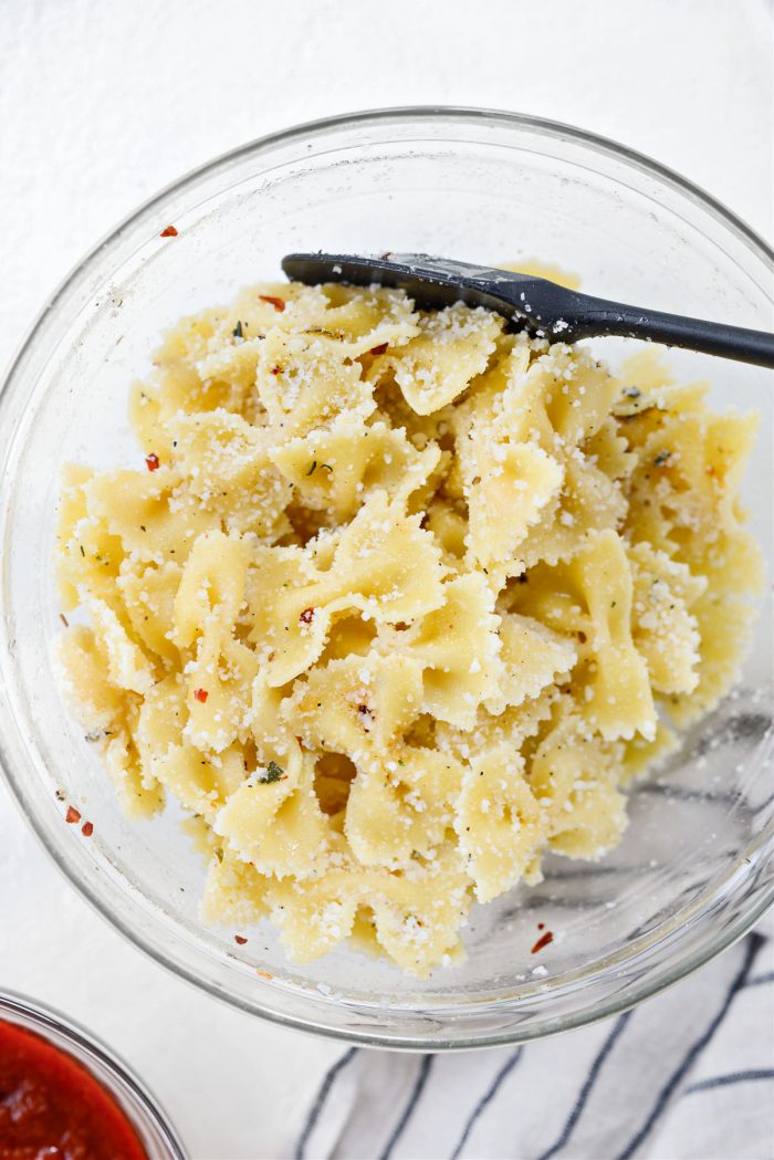 seasoned pasta tossed in spices and cheese