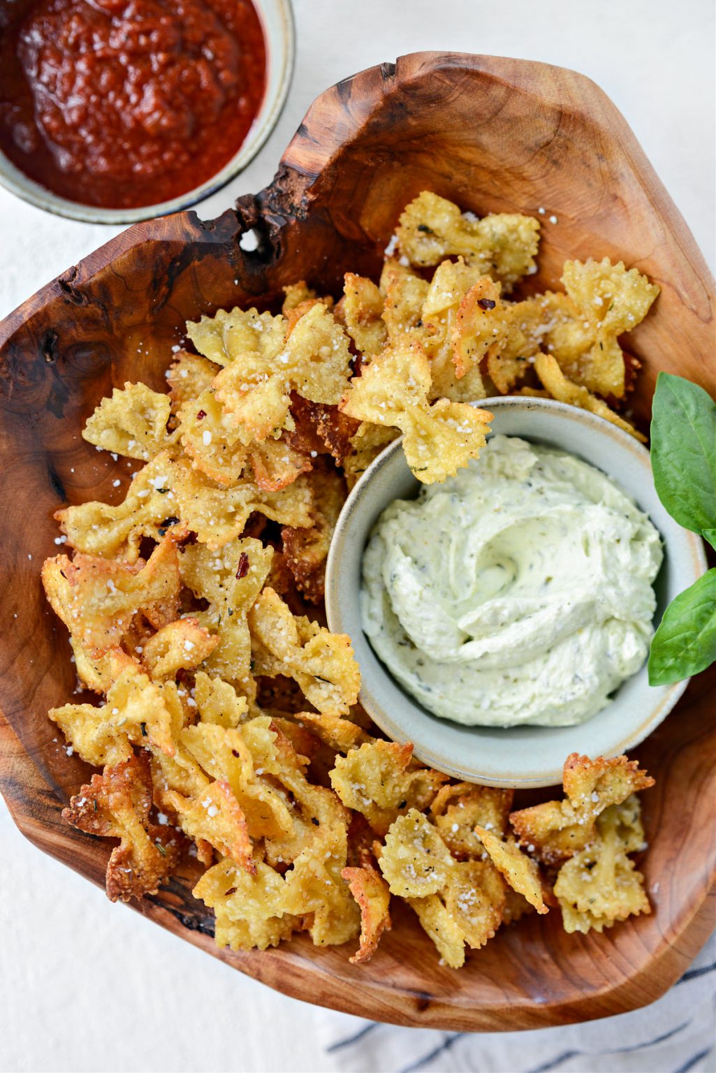 Air Fryer Pasta Chips with Pesto Dip - Simply Scratch