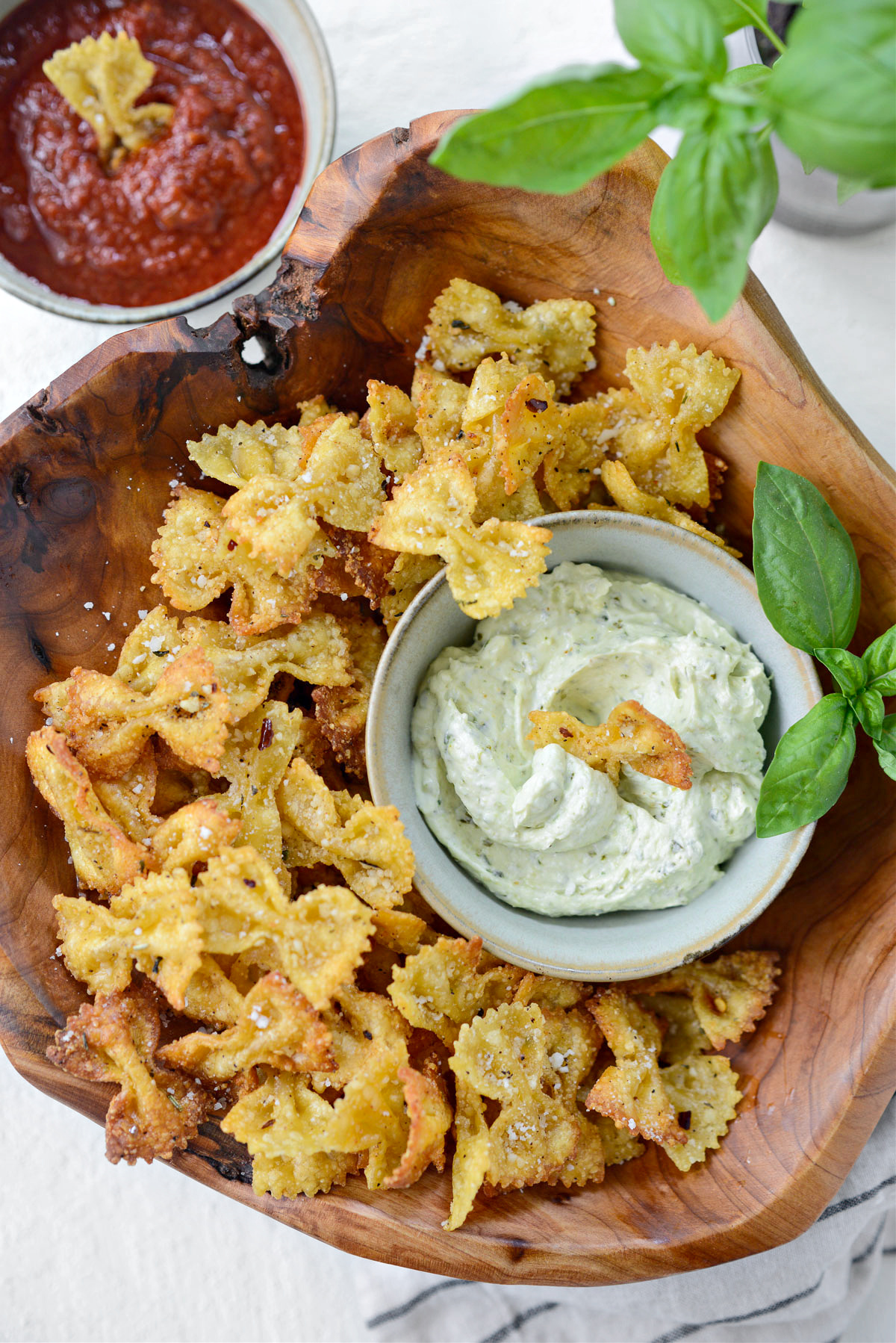 Air Fryer Pasta Chips with Pesto Dip - Simply Scratch