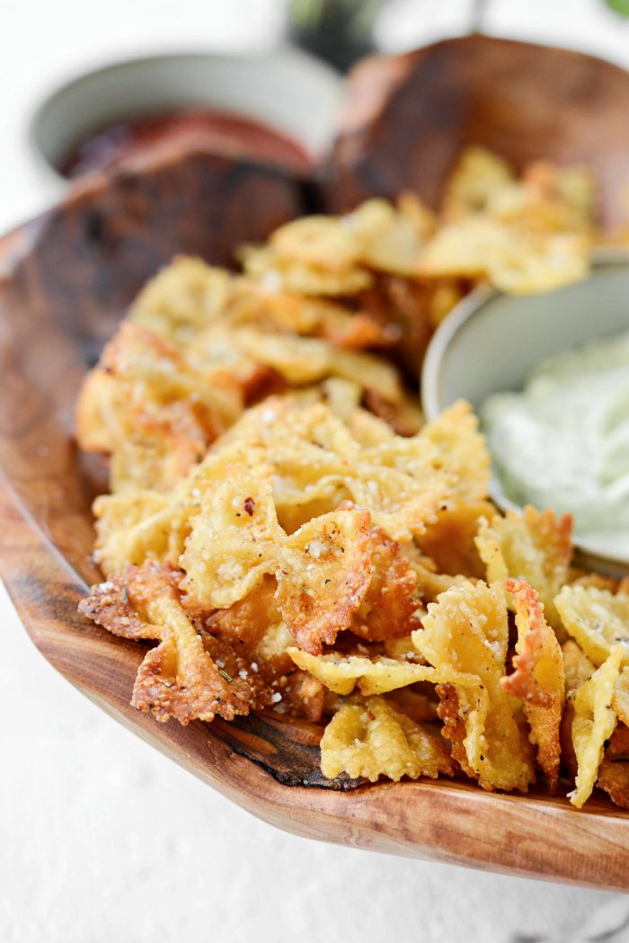 Air Fryer Pasta Chips with Pesto Dip