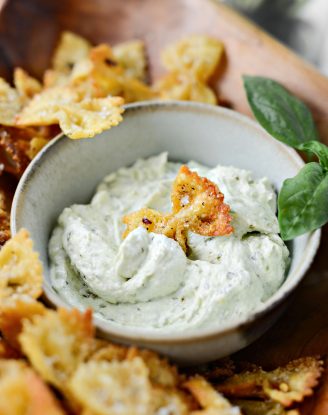 Air Fryer Pasta Chips with Pesto Dip
