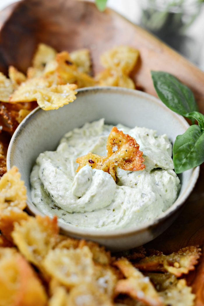 Air Fryer Pasta Chips with Pesto Dip