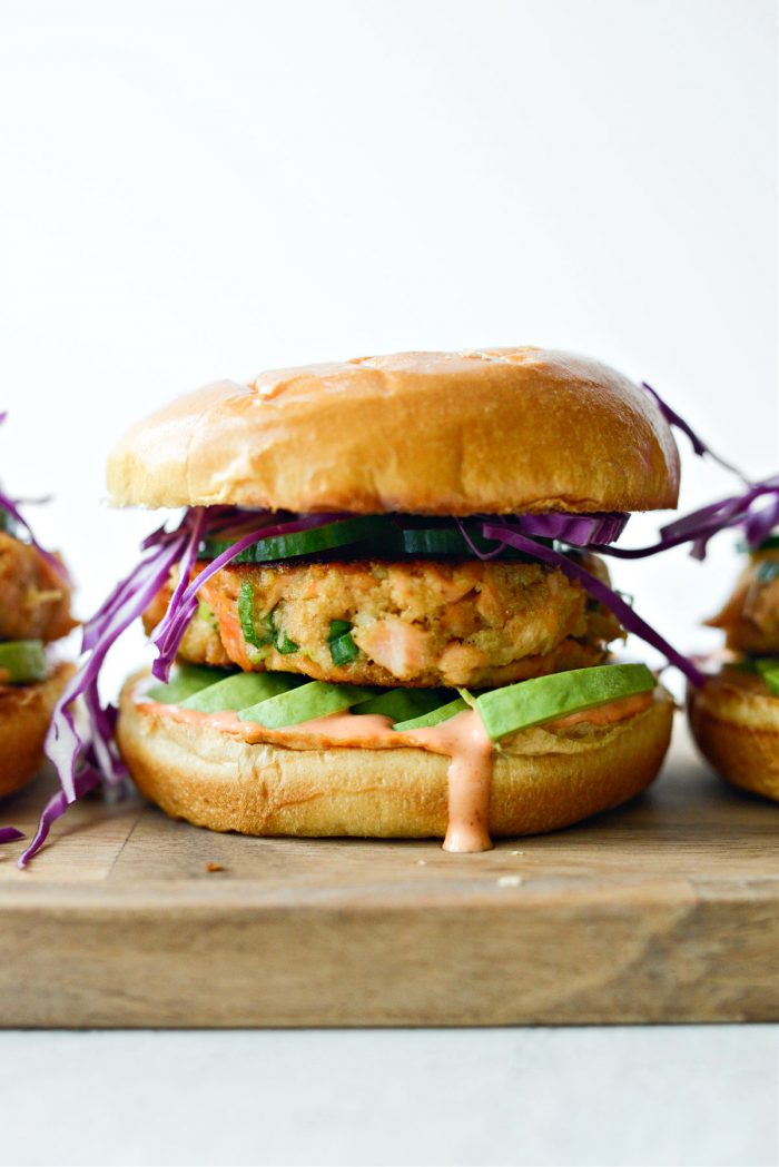 Salmon Burgers with Spicy Carrot Cucumber Slaw - Vikalinka