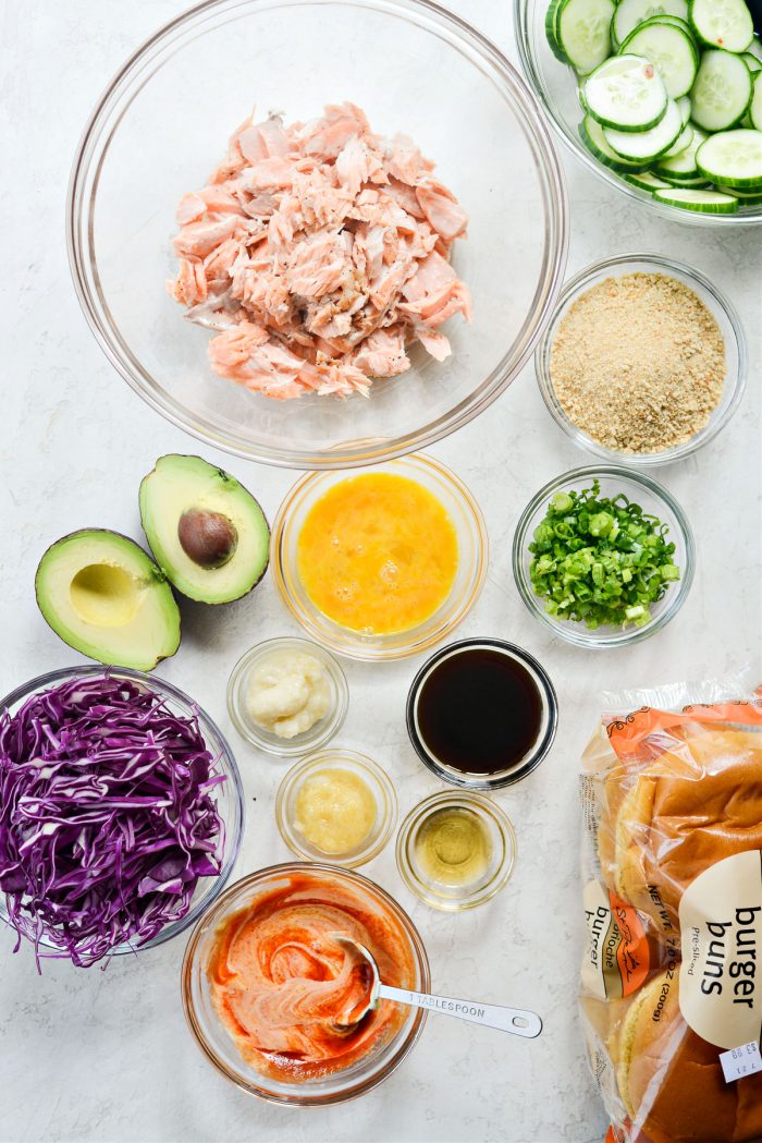 ingredients for Spicy Salmon Burgers