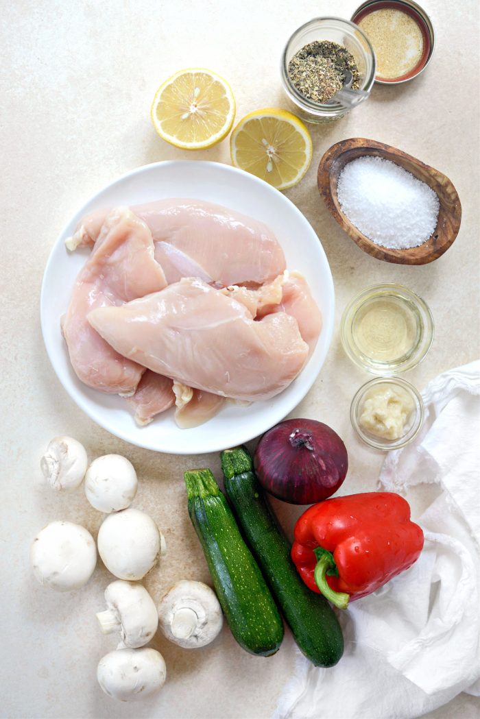 ingredients for Chicken Souvlaki with Grilled Vegetables 