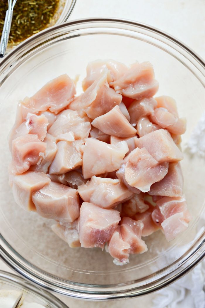 cubed chicken breasts in bowl