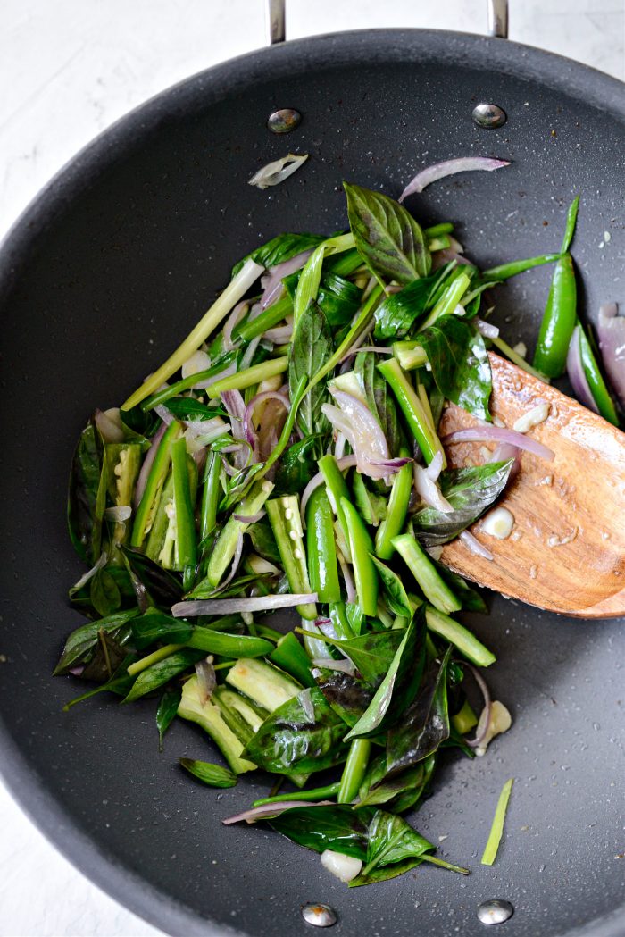 stir fried peppers, onion and thai basil