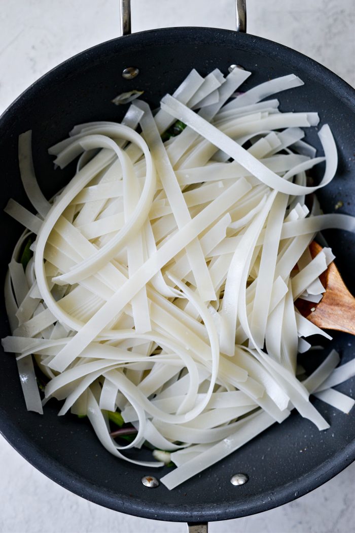 add the rice noodles to pan