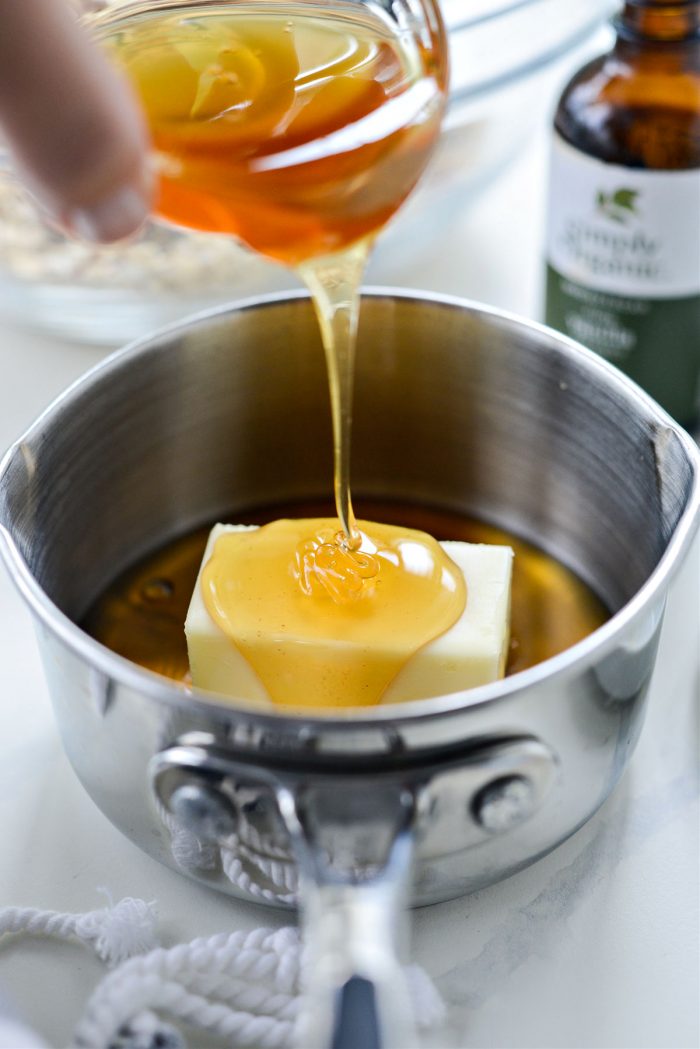 butter, vanilla, honey and maple syrup in a small saucepan