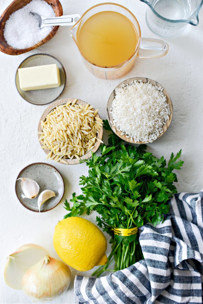 ingredients for Greek Lemon Rice Pilaf