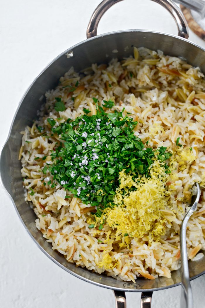 stir in parsley, lemon zest and more salt if desired