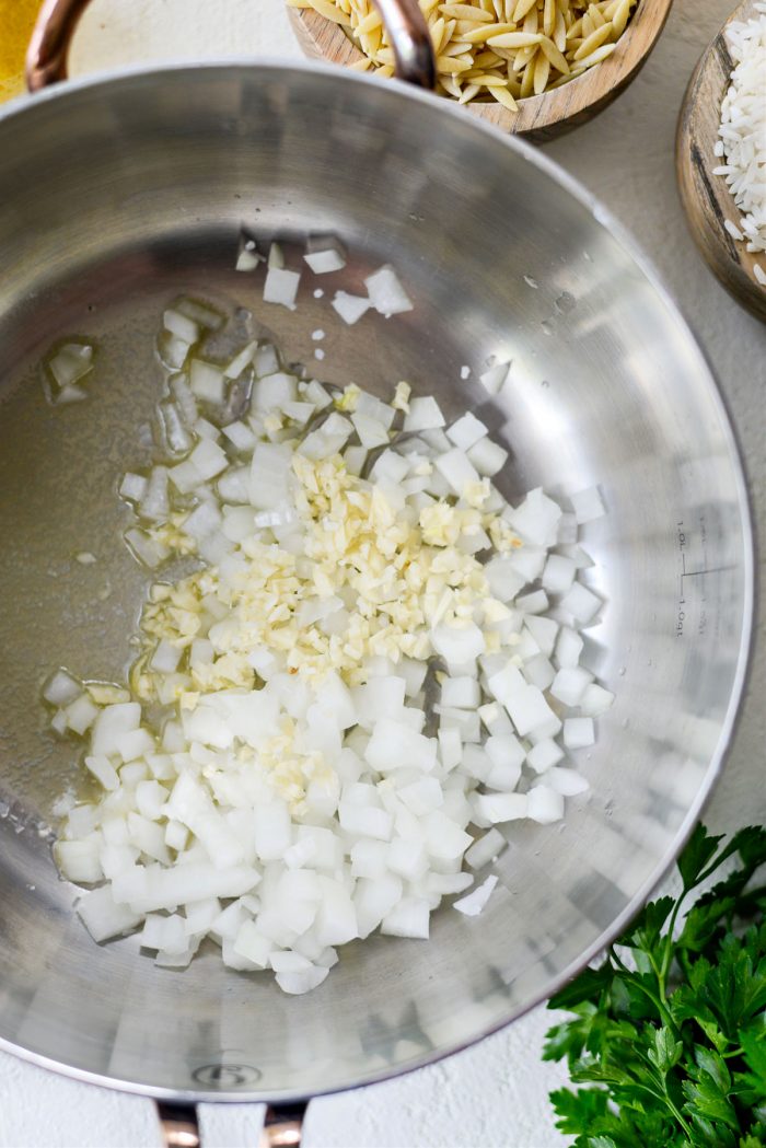 butter, garlic and onion in a saucepan