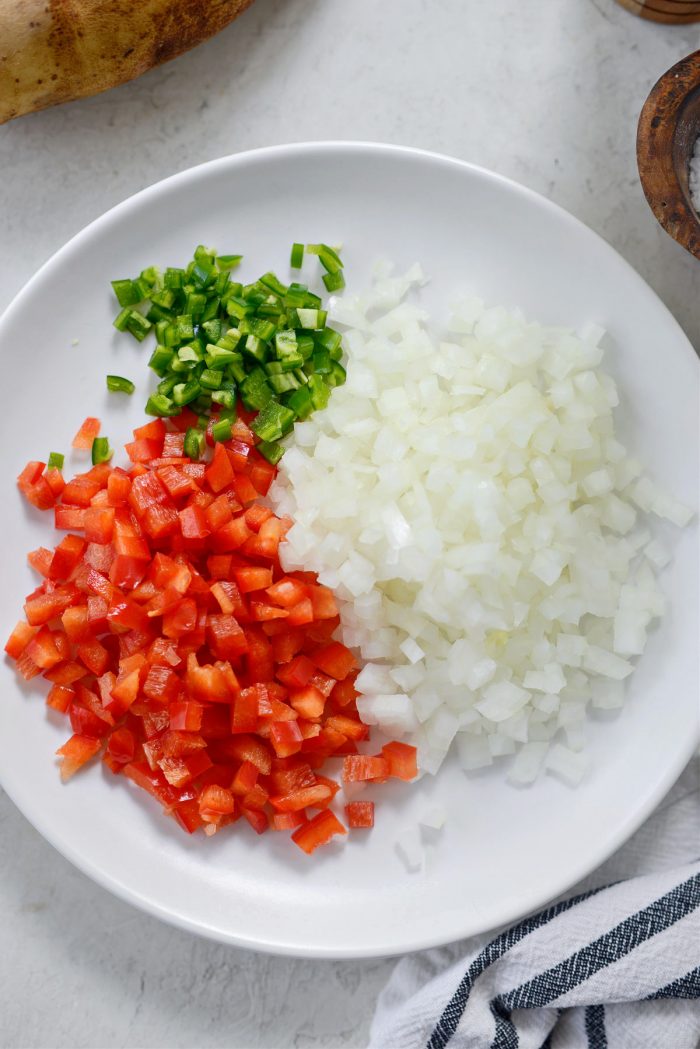 finely diced bell pepper, onion and jalapeno