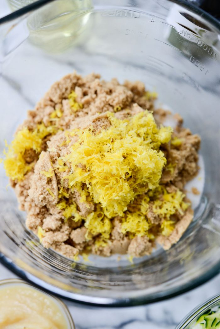 sugars and lemon zest in bowl