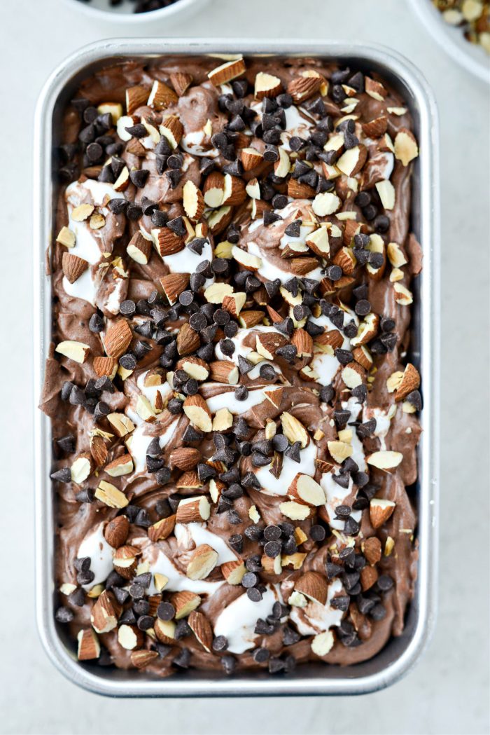 sprinkle with chocolate chips and roasted almonds