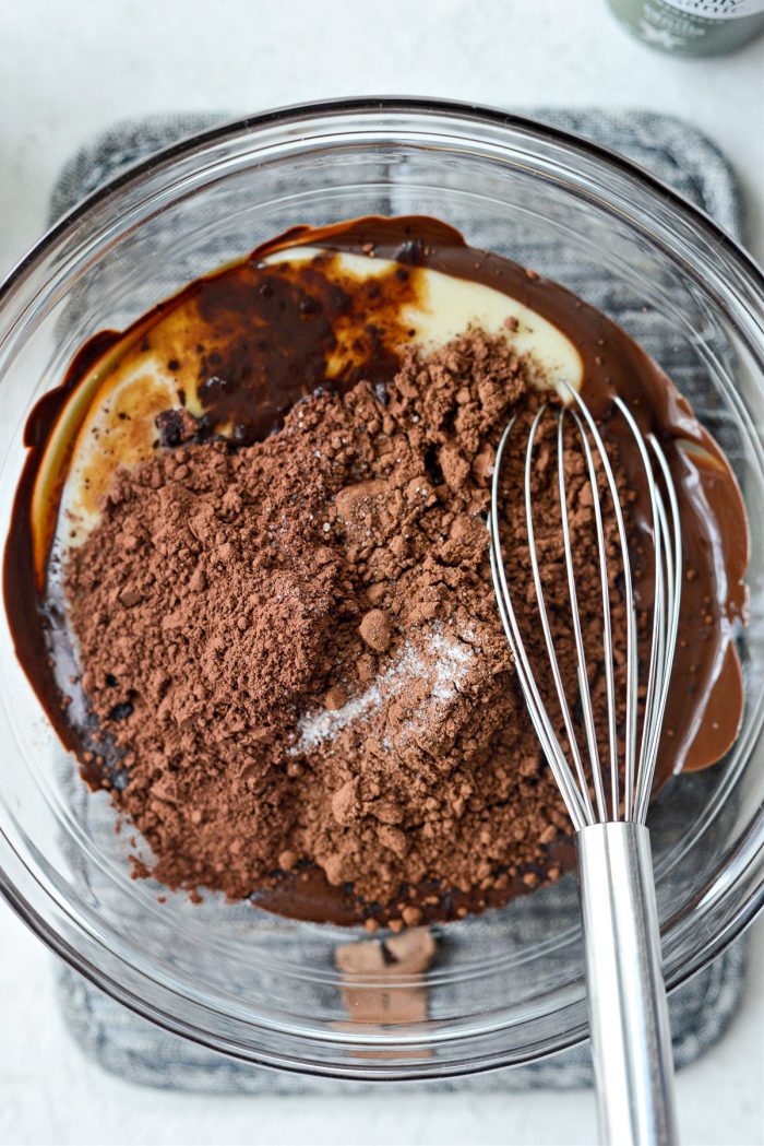 add cocoa powders, vanilla, salt