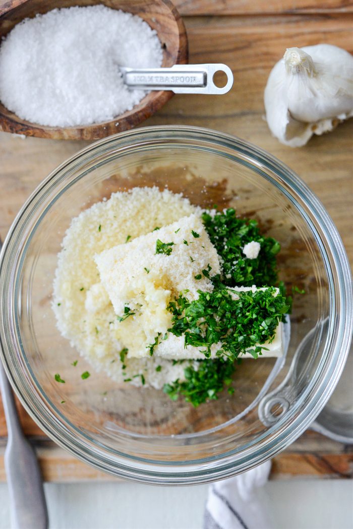 butter, garlic paste, parmesan and parsley