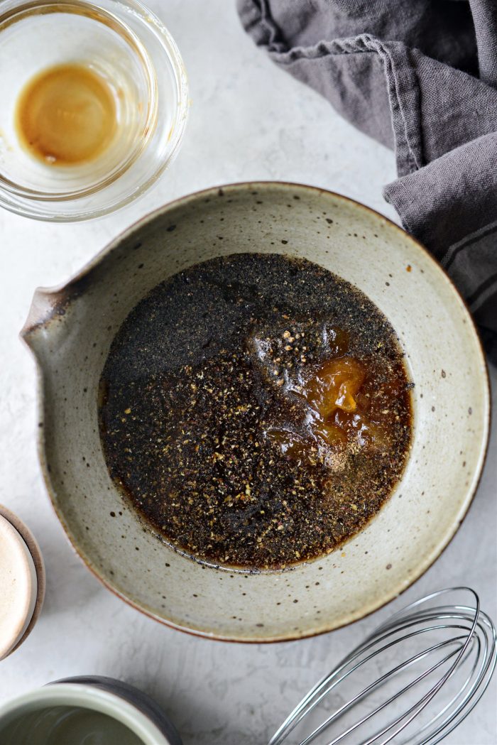 ingredients for black pepper chicken sauce in bowl