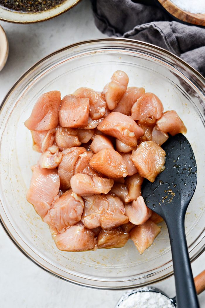 toss chicken in marinade