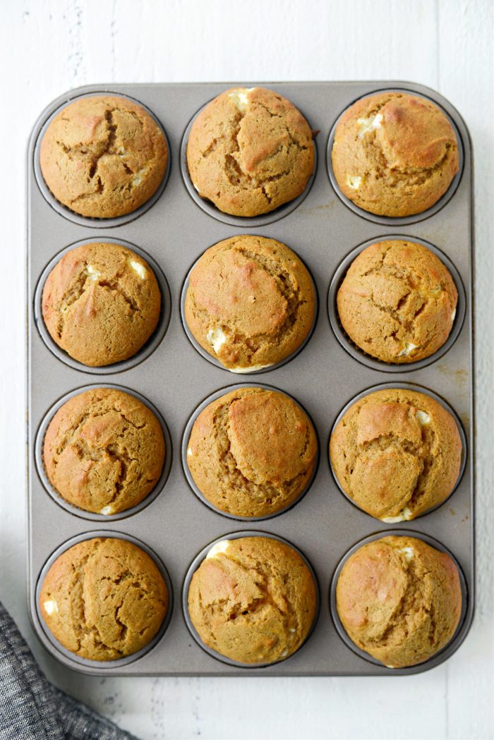 just baked Cheesecake Pumpkin Muffins