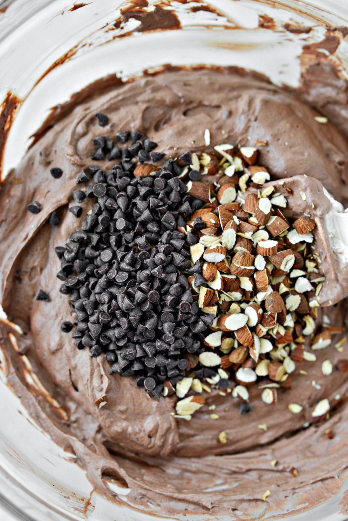 add 1/2 cup toasted almonds and 1/3 cup mini choc chips