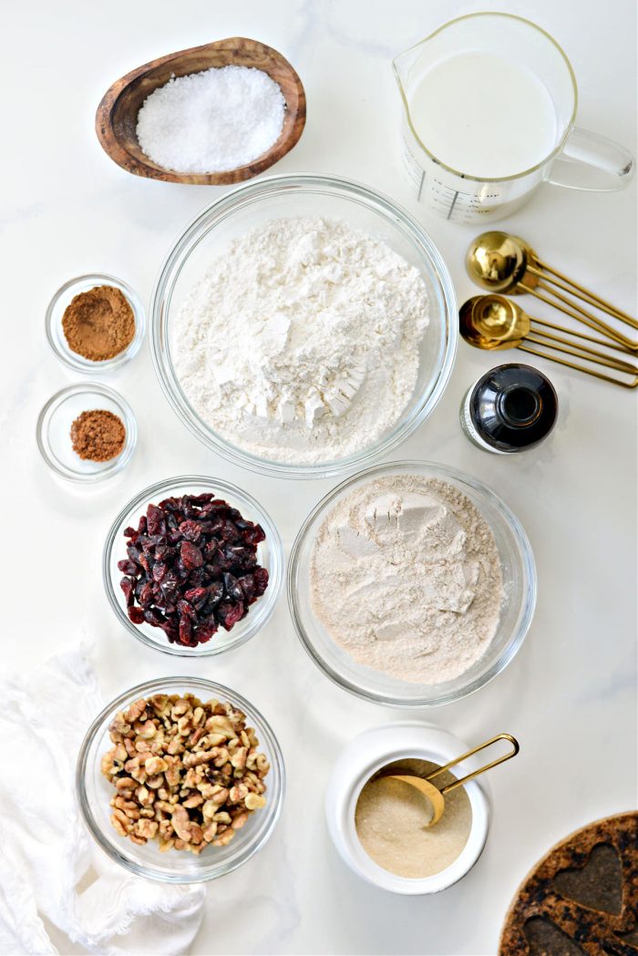 ingredients for No-Knead Cranberry Walnut Bread