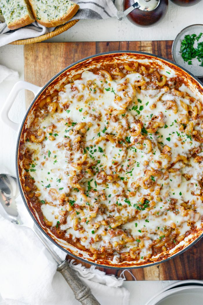 broiled beefaroni with minced herbs