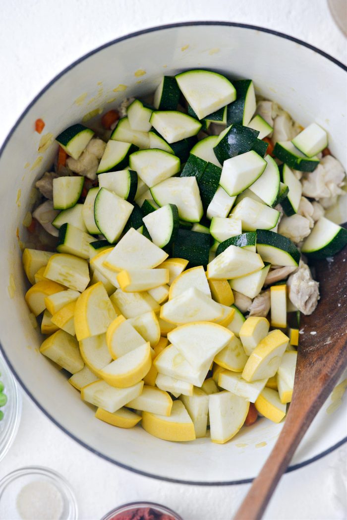 once cooked add zucchini and squash