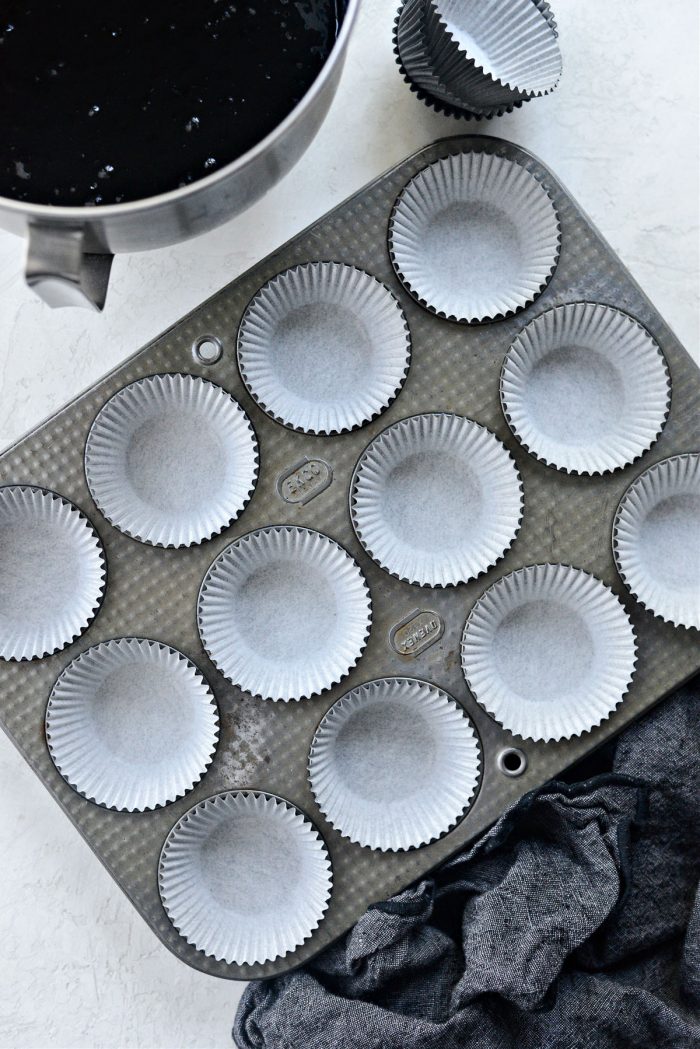 line 2 muffin tins with paper liners