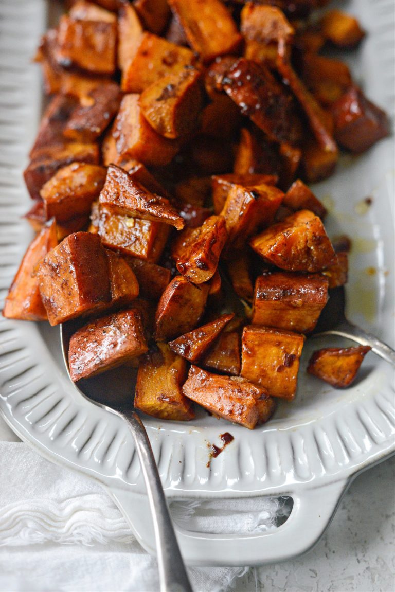 Cinnamon Roasted Hot Honey Sweet Potatoes - Simply Scratch