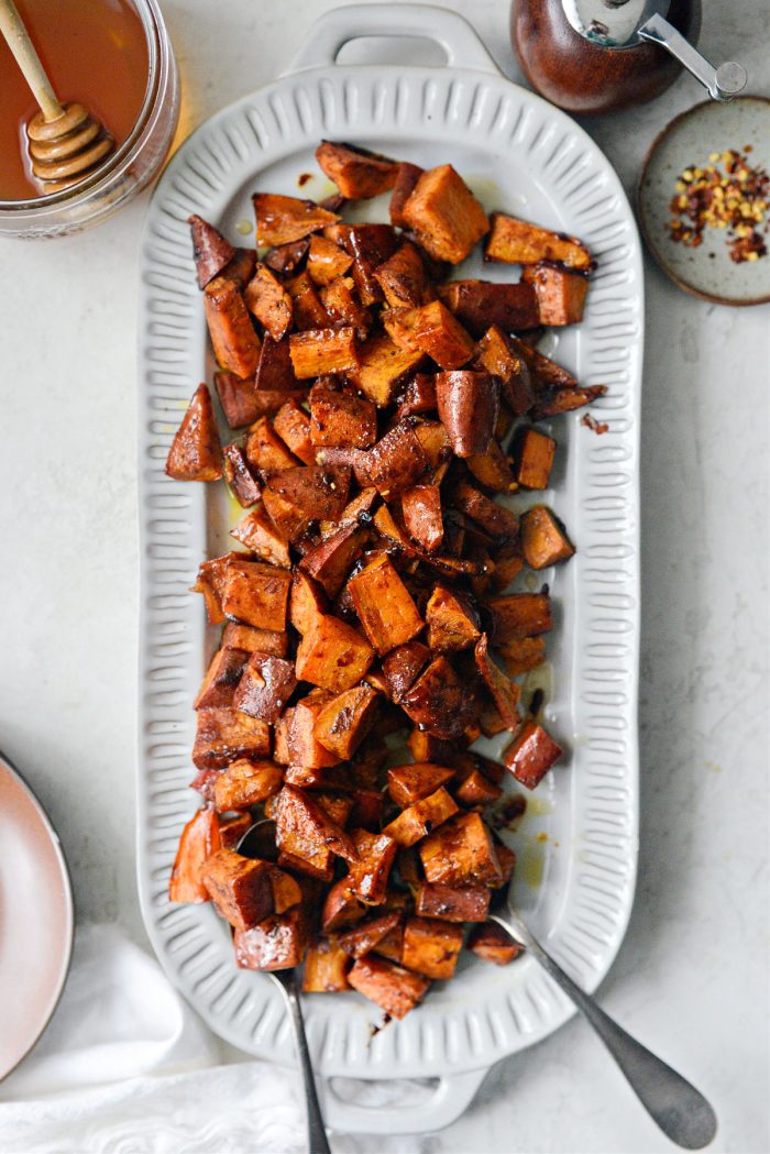 Cinnamon Roasted Hot Honey Sweet Potatoes