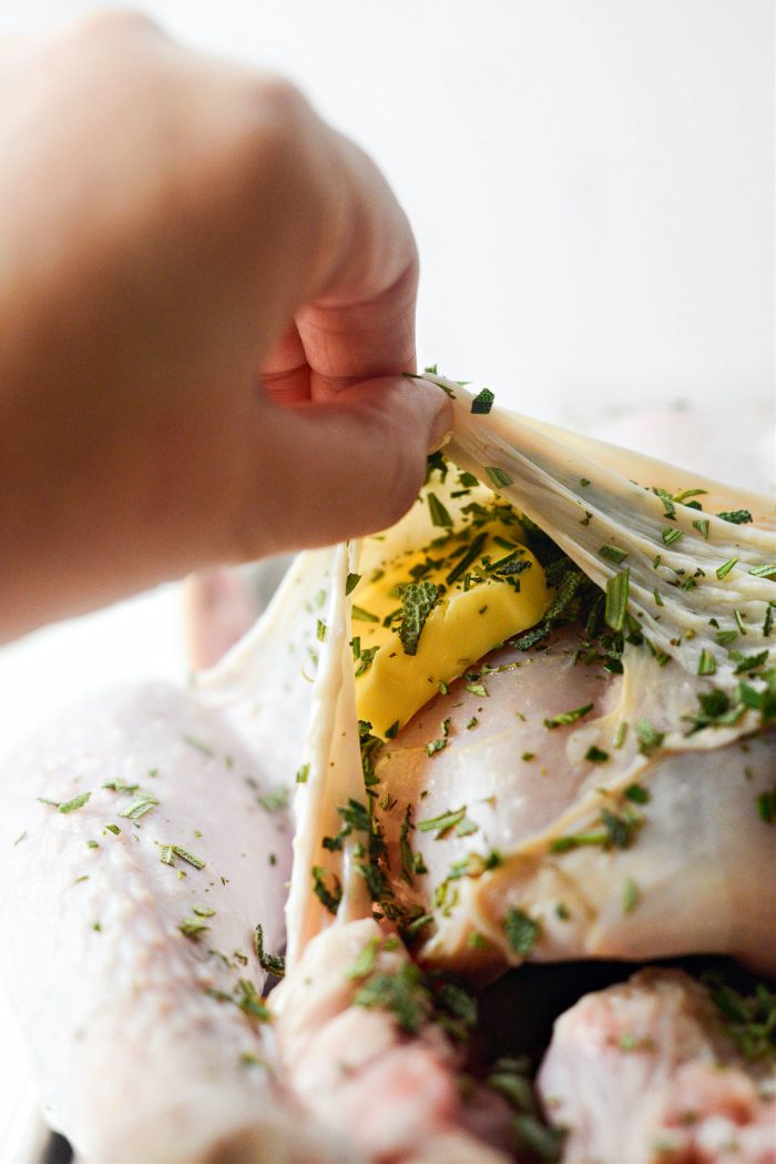 add in butter and herbs