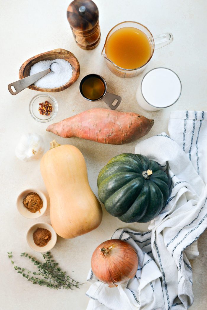 ingredients for Roasted Sweet Potato Squash Soup
