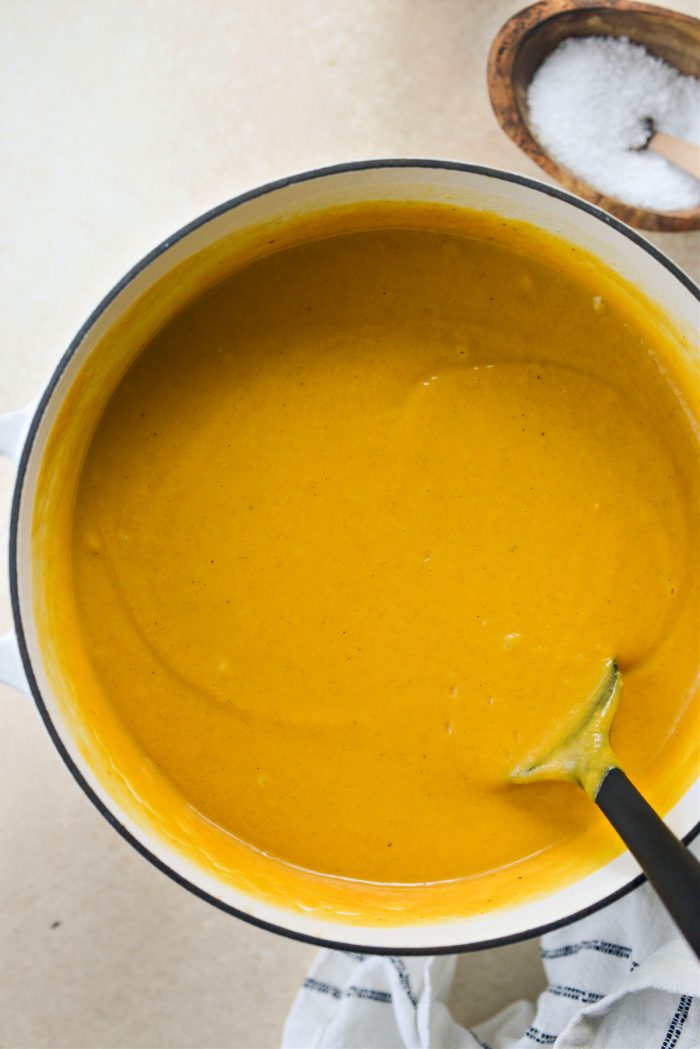 smooth and velvety Roasted Sweet Potato Squash Soup
