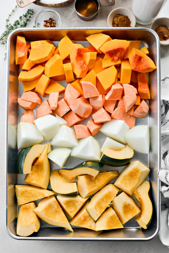 vegetables in large roasting pan