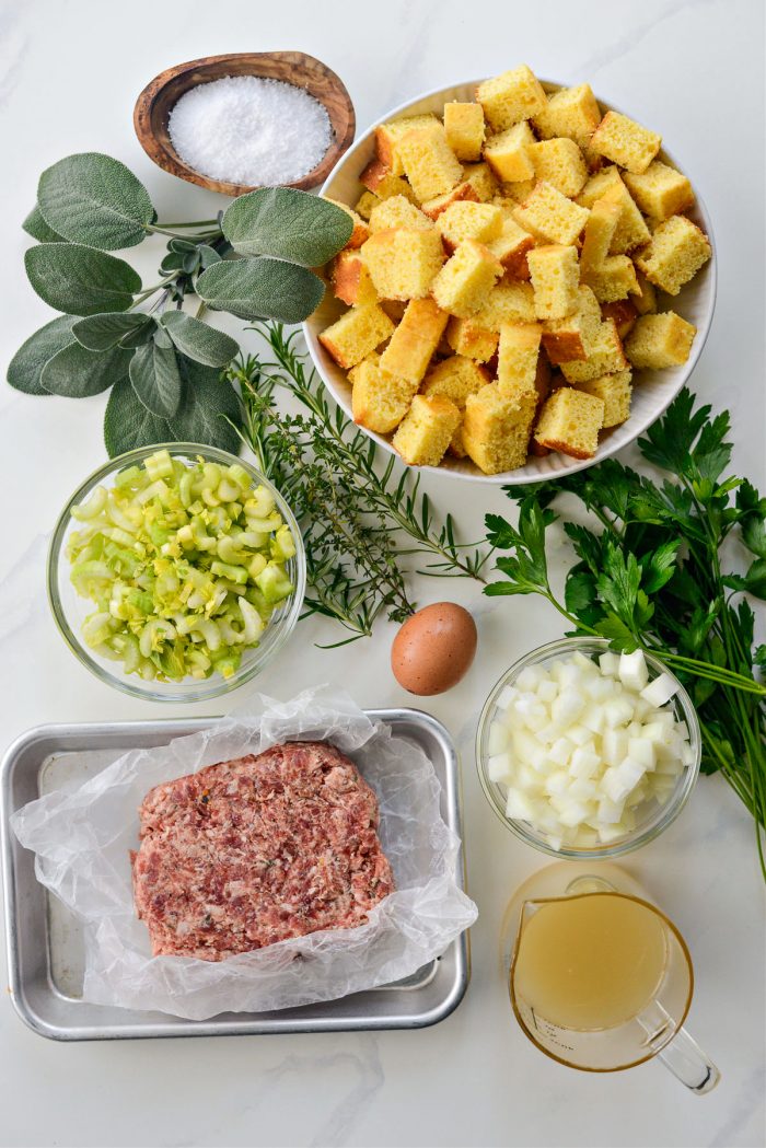 ingredients for Sausage and Cornbread Dressing