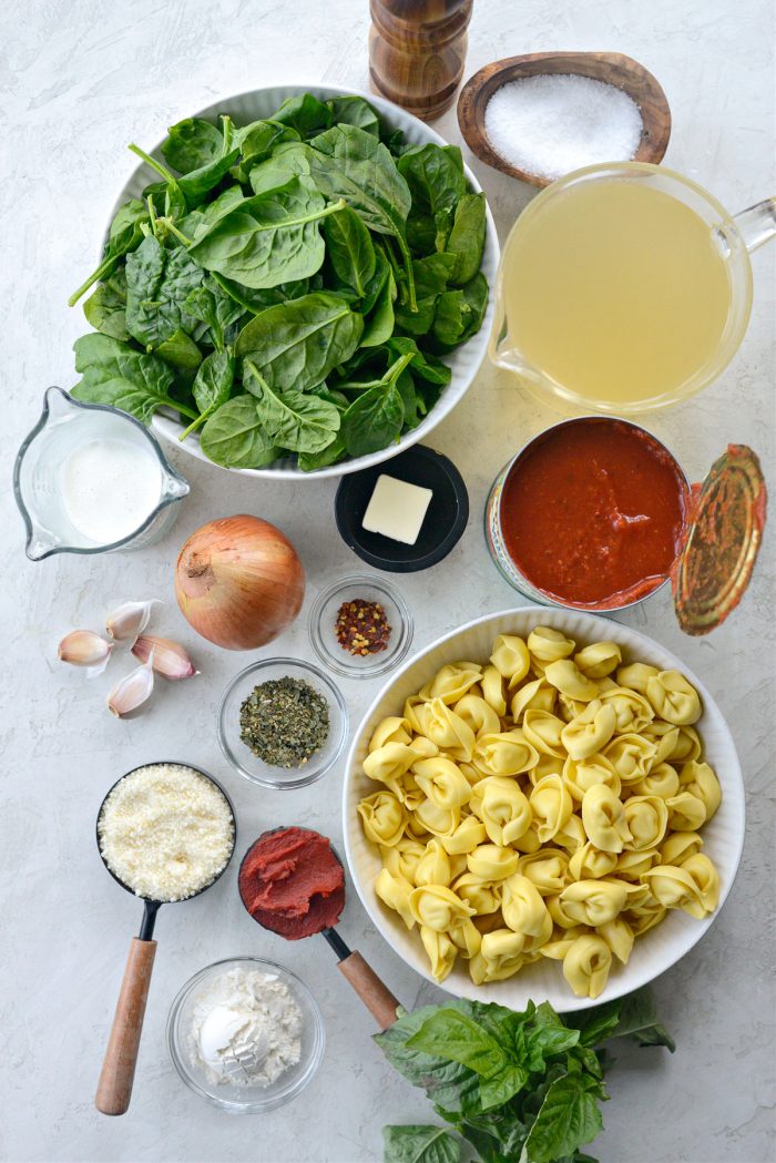 ingredients for Creamy Tomato Parmesan Tortellini Soup