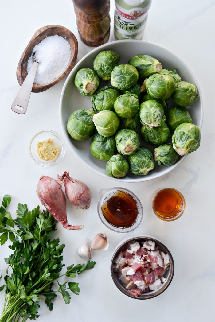 ingredients for Maple Bourbon Bacon Brussels Sprouts 