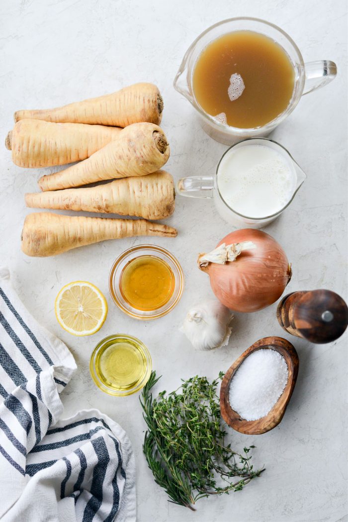 ingredients for Creamy Roasted Parsnip Soup