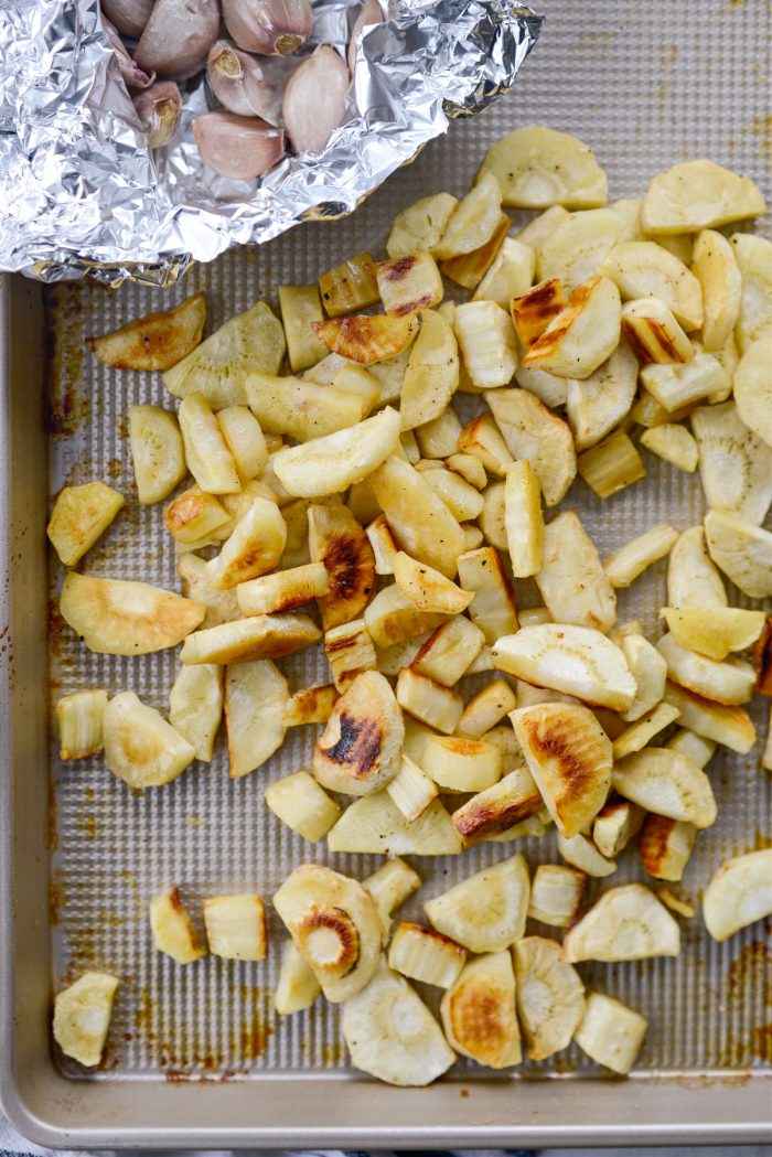 roasted parsnips and garlic