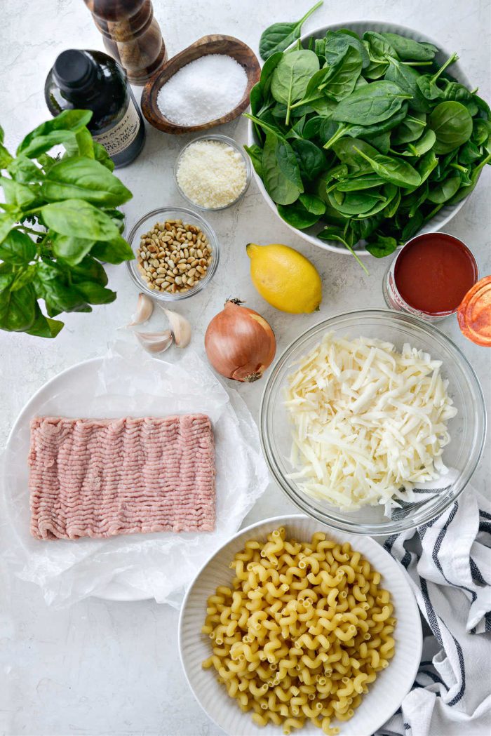 ingredients for Italian Turkey Spinach Cavatappi Pasta