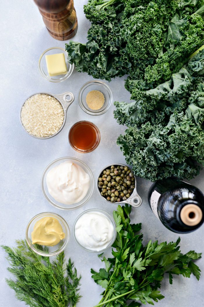 ingredients for Kale Salad with Creamy Caper Dressing