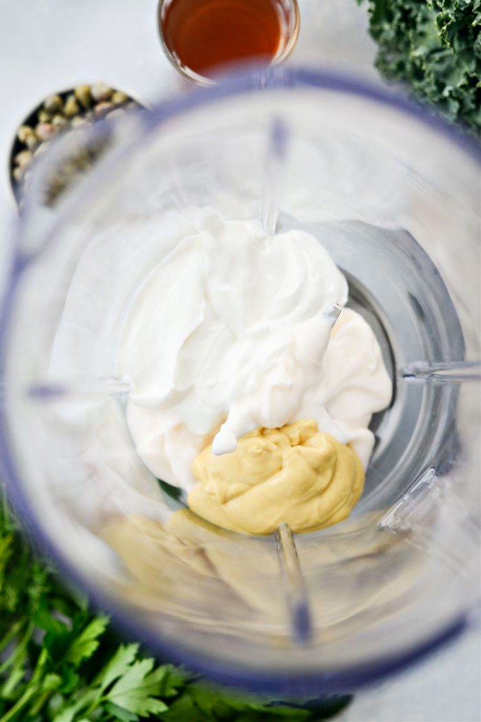 mayo, greek yogurt and dijon in blender