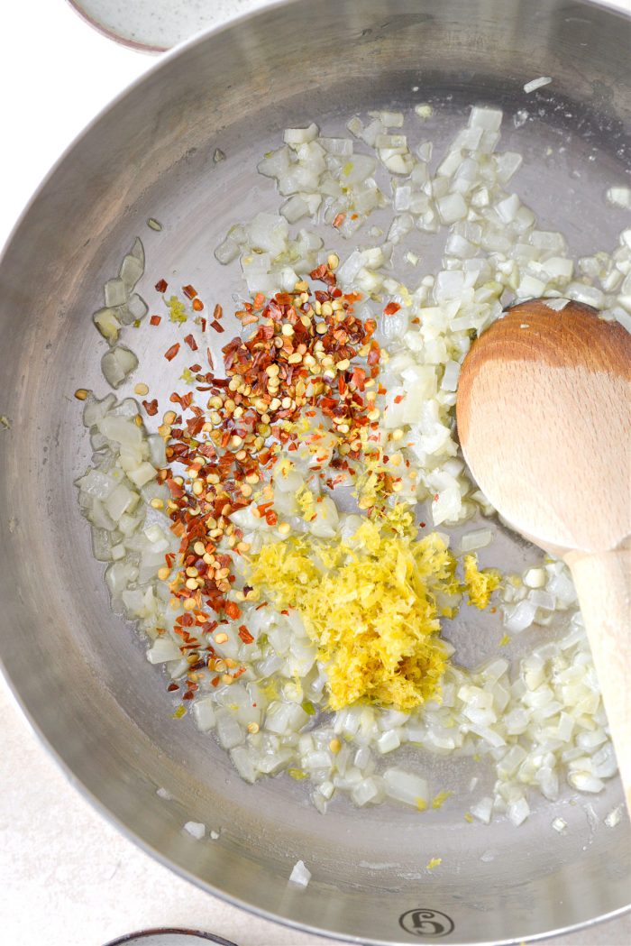 sauteed onion, garlic with red pepper and lemon zest